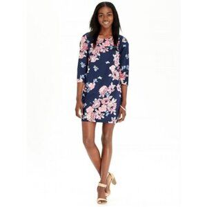 Old Navy Women Floral Print Dress size M Navy w/ Pink large flowers garden party